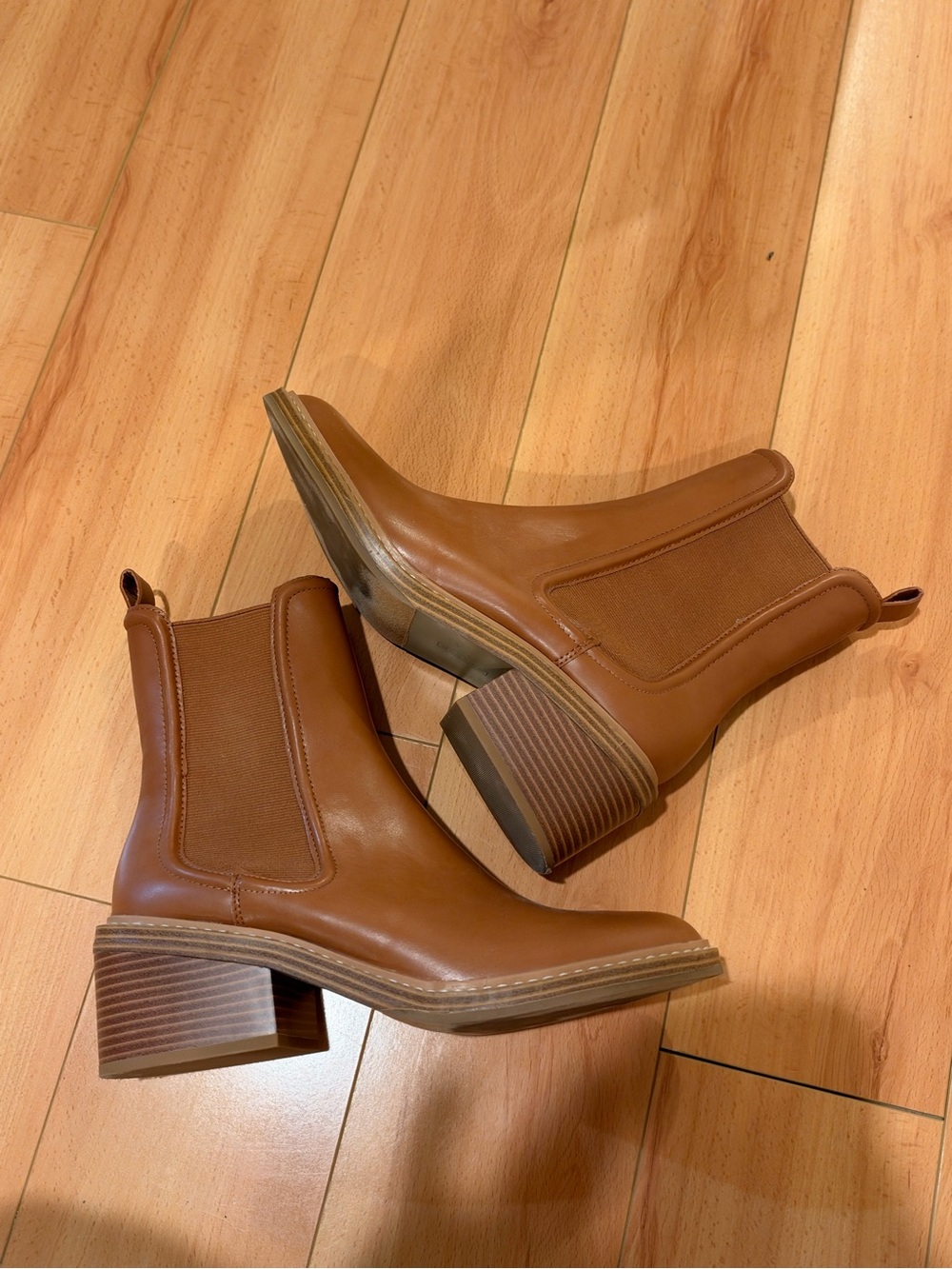 Seven7 Tan Chelsea Ankle Boots with Stacked Heel